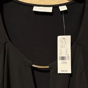 New York & Company Black Blouse with Sliver Neck Bar
